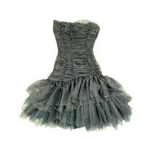 Blondie Nites by Stacy Sklar Strapless Dress Girls 1 Black Tulle Ruffled Party